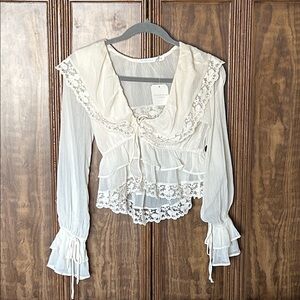 Altar'd State Cream Lace Ruffle Blouse